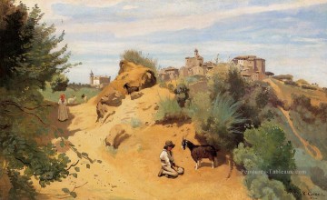 romantique romantisme Tableau Peinture - Genzano Goatherd et Village plein air romantisme Jean Baptiste Camille Corot